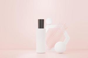 3d renderização de produtos cosméticos em branco para a pele ou embalagens para maquete. sabonete de beleza e conceito de spa. umidade do óleo de loção para a saúde da pele. design premium e de luxo para branding. foto