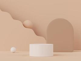 renderização 3D da cena mínima pastel de pódio branco em branco com tema de tons de terra. cor saturada silenciada. design de formas geométricas simples. foto