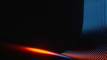 3d renderização de flash neon e luz brilhando na cena escura. linhas em movimento de luz de velocidade. desfoque de movimento rápido alto. internet de tecnologia da rede futura. ficção científica de viagens interestelares no hiperespaço. foto