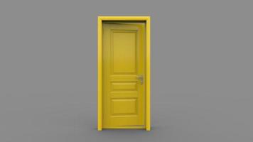 ilustração criativa de porta amarela de porta aberta e fechada, porta realista de entrada isolada no fundo 3d foto