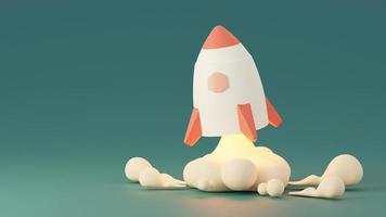 lançamento de foguete 3D, ícone de nave espacial, conceito de negócio de inicialização. renderização em 3D foto