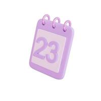 objeto de ícone de calendário 3d 23 dias foto