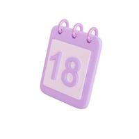 objeto de ícone de calendário 3d 18 dias foto