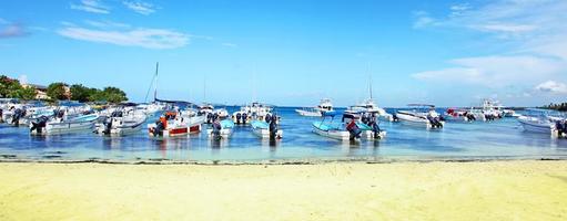 paisagem panorâmica da praia. praia tropical vazia e marinha. foto