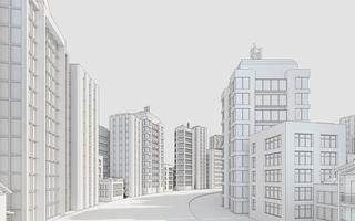 desenho de linha de perspectiva de construção de arquitetura. vista de rua urbana. renderização em 3d foto