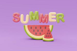 fatia de melancia isolada em fundo roxo, frutas de verão, renderização em 3d. foto