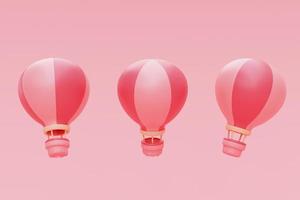 3D render de balão de ar quente rosa no céu, turismo e conceito de viagens, dia dos namorados, estilo de férias férias.minimal. foto