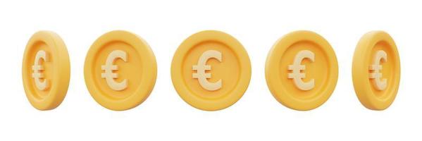 conjunto de moedas de ouro com sinal de euro isolado no fundo branco, negócios, finanças ou conceito de câmbio, renderização style.3d mínima. foto