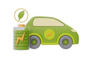 conceito de energia sustentável ecologicamente correto, carro elétrico com bateria verde, inovações ecológicas, energia limpa, renderização em 3d. foto