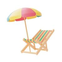 cadeira de praia colorida e guarda-chuva isolam em fundo branco, elementos de praia de verão, renderização em 3d. foto
