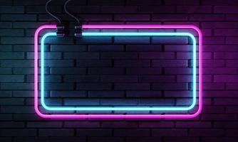 banner de sinal de néon com espaço de cópia no fundo da parede de tijolo. arte abstrata e conceito de objeto. renderização de ilustração 3D foto