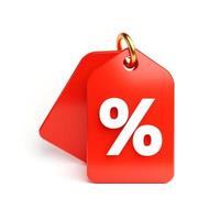 preço vermelho com símbolo de porcentagem para venda de marketing em fundo branco. e-commerce de negócios e conceito de compras online. renderização de ilustração 3D foto