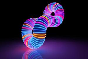 ilustração 3D, formas abstratas isométricas de ilusão de néon formas coloridas entrelaçadas foto