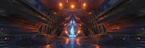 sci fi fantasia futura planeta alienígena grande salão edifício panorama fundo renderização em 3d