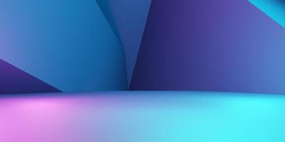 renderização 3D de fundo geométrico abstrato roxo e azul. conceito cyberpunk. cena para publicidade, tecnologia, vitrine, banner, cosméticos, moda, negócios. ilustração de ficção científica. exibição do produto foto