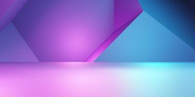 renderização 3D de fundo geométrico abstrato roxo e azul. conceito cyberpunk. cena para publicidade, tecnologia, vitrine, banner, cosméticos, moda, negócios. ilustração de ficção científica. exibição do produto foto