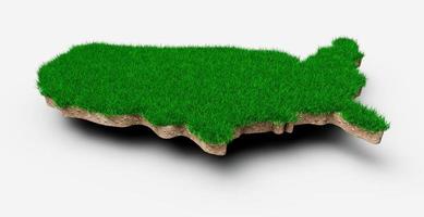 eua mapa solo geologia terra seção transversal com grama verde e textura do solo de rocha ilustração 3d foto