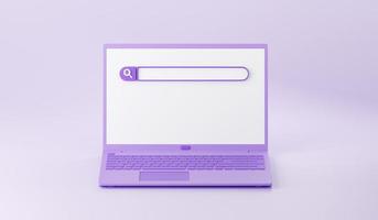 barra de pesquisa da web na tela do laptop renderização 3d - ilustração do formulário do site para pesquisa de informações no computador foto