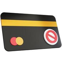 cartão de crédito preto de renderização 3D com ícone de sinal de proibição isolado foto