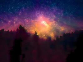 paisagem noturna montanha e via láctea fundo da galáxia nossa galáxia, longa exposição, pouca luz foto