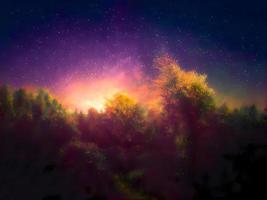 montanha paisagem noturna e fundo de galáxia via láctea, longa exposição, pouca luz