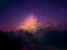 montanha paisagem noturna e fundo de galáxia via láctea, longa exposição, pouca luz