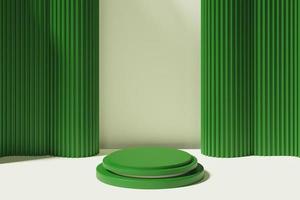 fundo de forma de geometria abstrata mínima pódio 3D verde. cena de maquete minimalista de pódio verde para produto foto