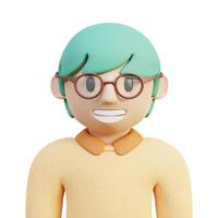 Avatar de personagem de menino de cabelo tosca de renderização 3D usando suéter de malha e óculos foto