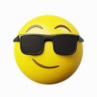 imagem de renderização 3D sorrindo emoticon amarelo legal com fundo branco isolado foto