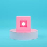 objetos de geometria abstrata rosa com esfera de iluminação em fundo azul brilhante em tons pastel foto