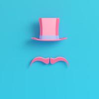chapéu de cilindro rosa com bigode falso em fundo azul brilhante em tons pastel foto