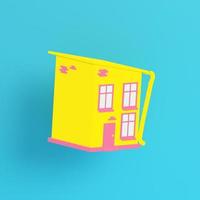 casa com estilo de desenho animado amarelo sobre fundo azul brilhante em tons pastel foto