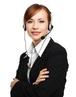 retrato de um funcionário do call center usando fone de ouvido foto