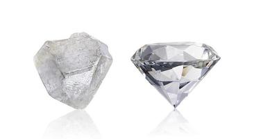 diamante deslumbrante antes e depois sem cortes no fundo branco foto