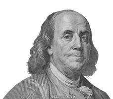 retrato de Benjamin Franklin em um fundo branco foto