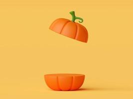 ilustração 3D do pódio de halloween com abóboras de halloween foto