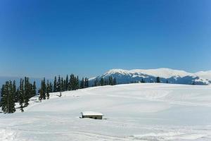 uma casa entre o vale nevado. foto