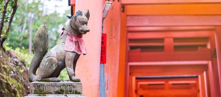 escultura de raposa no santuário fushimi inari-taisha no outono, localizado em fushimi-ku. Marco e popular para atrações turísticas em kyoto. Quioto, Japão, 27 de novembro de 2019 foto