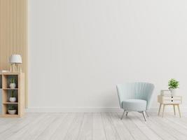 interior da sala vazia com poltrona e mesa lateral em um interior de sala de estar minimalista.