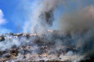 um helicóptero da ONU apaga um incêndio em uma floresta na fronteira israel-líbano. foto