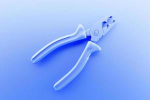 Ilustração 3D de uma ferramenta de mão de alicate azul isolada em um fundo monocromático. renderização 3D e ilustração da ferramenta de reparo e instalação foto