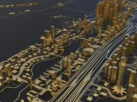 vista superior da cidade grande. ilustração em design gráfico casual. fragmento de renderização 3d dubai foto