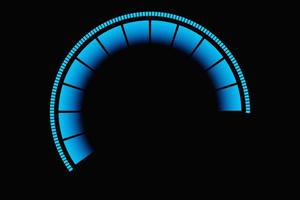 ícone do painel de controle redondo azul da ilustração 3D. conceito de alto risco no velocímetro. escala de classificação de crédito foto