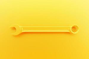 Ilustração 3D de uma ferramenta de mão chave amarela isolada em um fundo monocromático. renderização 3D e ilustração da ferramenta de reparo e instalação foto