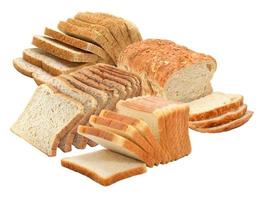torrada de pão integral cru, pão branco, fatiado, corte isloated no fundo branco foto
