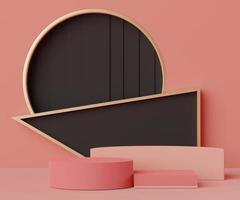 formas geométricas minimalistas abstratas 3D. exibição de pódio de luxo no tema de cor coral rosa preto. palco de desfile de moda, pedestal, vitrine para exibição. foto