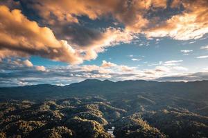 montanhas e árvores verdes à noite foto