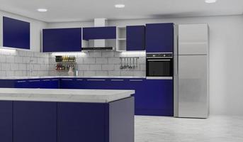 sala de cozinha com mesa de jantar - parede. renderização 3D. foto