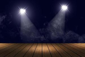 iluminação e fumaça no palco com piso de madeira foto
