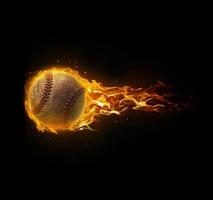 beisebol, em chamas em fundo preto foto
